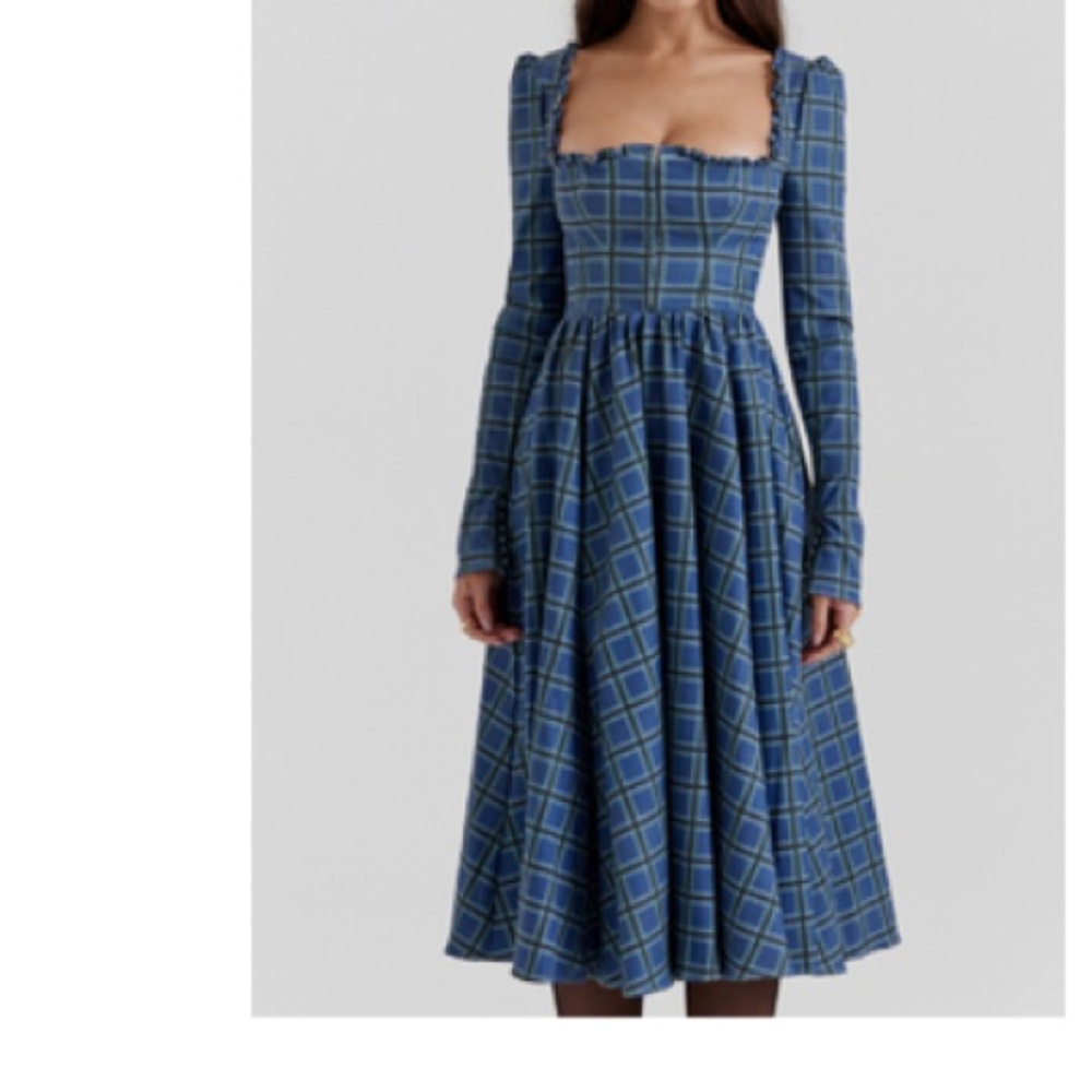 House of CB Delia Blue Pleated Midi Sundress